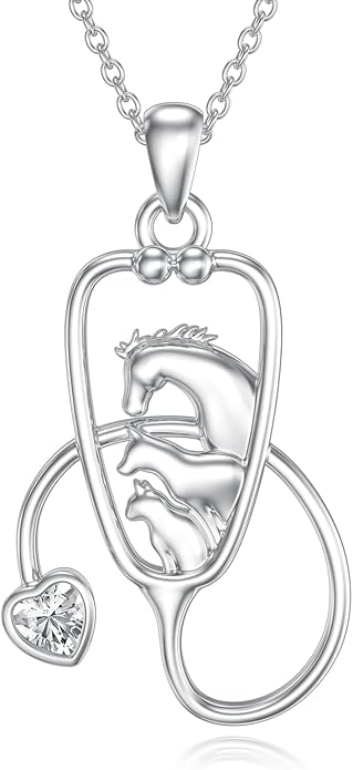 Birthstone Veterinary Stethoscope Necklace 925 Sterling Silver Nurse Vet Pendant with Dog Paw Nurse Jewelry Gifts for Veterinarian Nurse Women Veterinarian Gifts