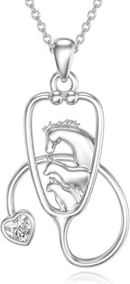 Birthstone Veterinary Stethoscope Necklace 925 Sterling Silver Nurse Vet Pendant with Dog Paw Nurse Jewelry Gifts for Veterinarian Nurse Women Veterinarian Gifts