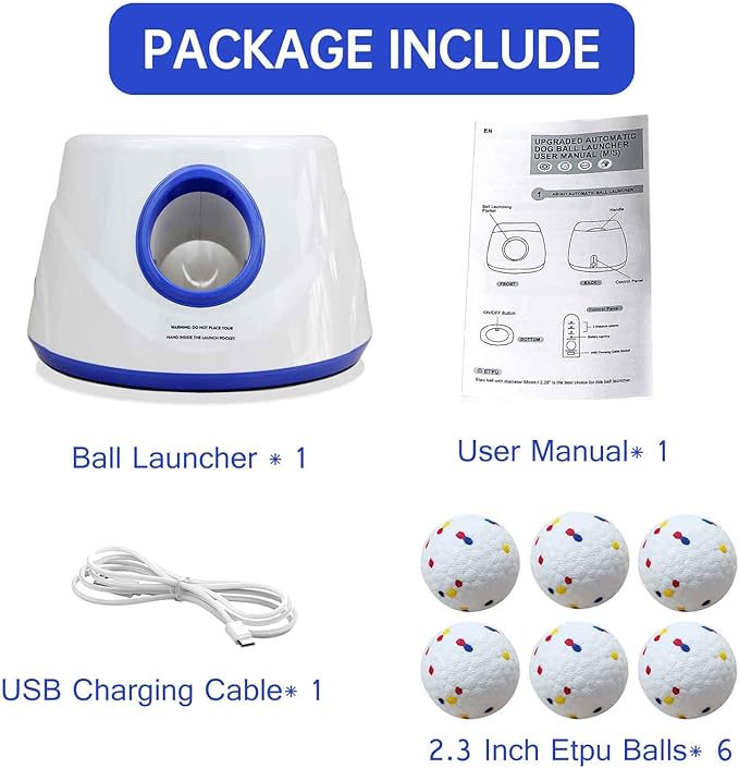 Automatic Ball Launcher for Dogs,Dog Ball Thrower Launcher with 3 Launching Distance 20-45FT,6 2.3 Inch ETPU Tennis Balls,Interactive Dog Toys Indoor Outdoor Ball Thrower Machine for Small/Medium Dogs