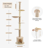 Made4Pets Floor to Ceiling Cat Tree 93-106'',Tall Cat Tower 5 Tiers, Adjustable Height, Stable Cat Tree Tower with Scratching Posts, Fluffy Condo, Hammock and Ball Toy for Indoor Cats/Kitten, Beige