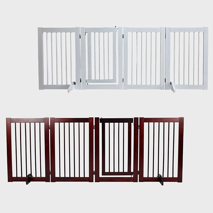 Wooden Freestanding Pet Gate, Pet Gate for Dogs, 29.5inch 4-Panel Wooden Dog Fence with 2 Support, Feet Folding Dog Gate for Indoor, Doorway, Stairs, Kitchen, 81.5“L×30”H (White)