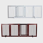 Wooden Freestanding Pet Gate, Pet Gate for Dogs, 29.5inch 4-Panel Wooden Dog Fence with 2 Support, Feet Folding Dog Gate for Indoor, Doorway, Stairs, Kitchen, 81.5“L×30”H (White)