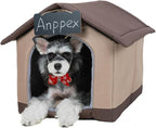 ANPPEX Cozy Dog House Indoor,L Size Indoor Dog House for Small and Medium Dogs,Covered Dog Bed with Cushion,Brown
