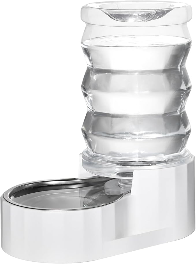 RIZZARI Automatic Gravity Pet Waterer: 7L White Stainless Steel Water Dispenser - 100% BPA-Free - Large Capacity Water Feeder for Cats and Small and Medium-Sized Dogs