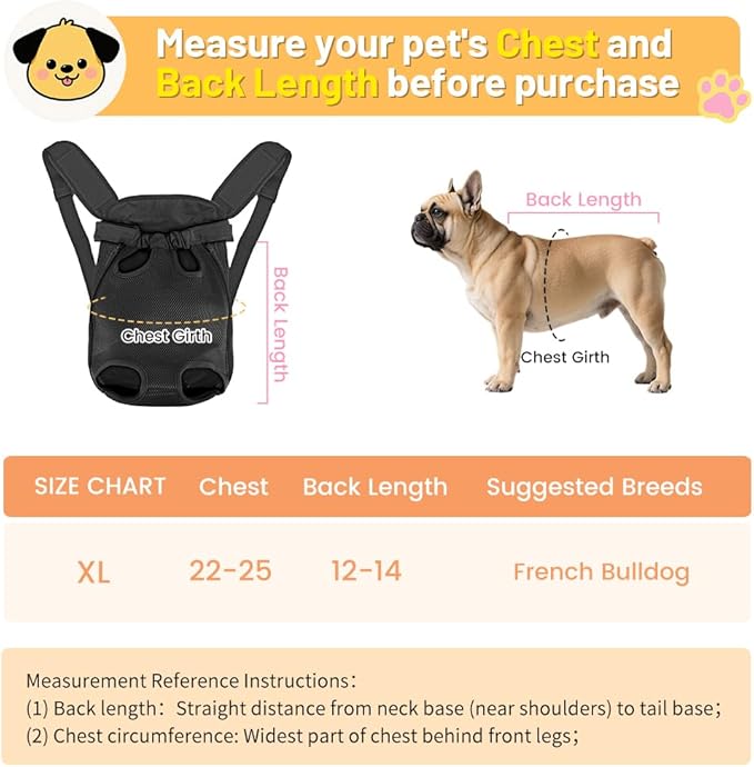 Inspack Dog Backpack Carrier, Adjustable Pet Cat Dog Front Carriers Back Pack, Dog Travel Bag, Dog Chest Carrier,Dog Carriers for Dmall Dogs, Cat Sling, Carrying Backpack, XL, Black