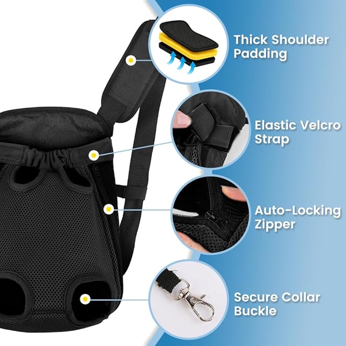 Dog Backpack Carrier, Adjustable Pet Front Carriers, Legs Out Carrying Sling Travel Bag for Small Medium Dogs 7-11 Lbs, Soft Wearable Puppy Chest Carry Backpacks for Walking/Hiking/Camping/Traveling