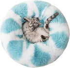 Cat Beds for Indoor Cats, Dog Bed, Cat Bed, Machine Washable, Fluffy Round Pet Bed Non-Slip, Autumn and Winter Warmth, Cuddler Cushion Self Warming (Plaid Sky Blue, 24 inch)