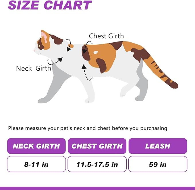 Cat Harness and Leash Set with Airtag Holder for Walking & Travelling, Escape Proof Cat Harness for Small Medium Large Kitten, Adjustable Lightweight Soft Cat Vests (Purple)