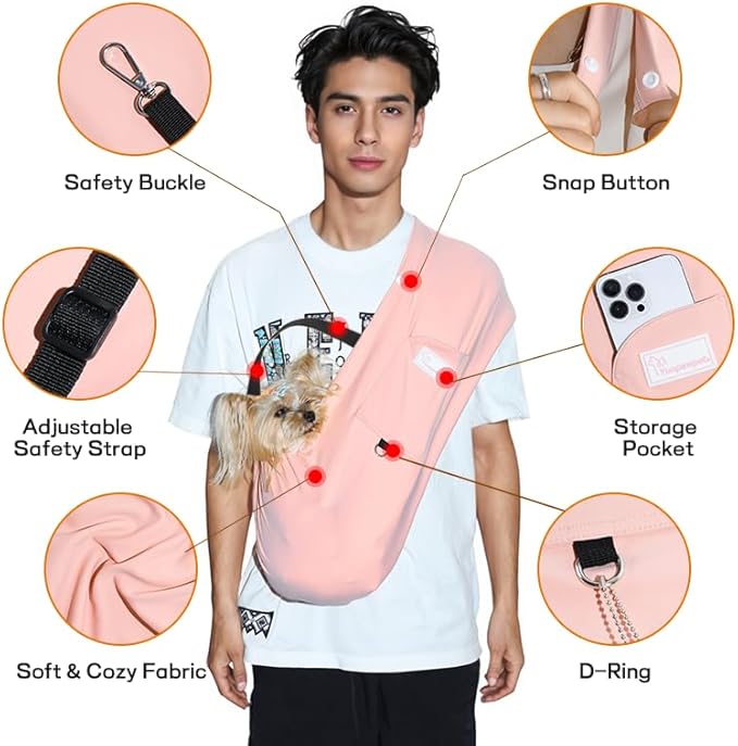Dog Sling Carrier – Ice Silk Dog Slings for Small Dogs up to 10 lbs, Breathable Dog Carrier Sling with Adjustable Safety Strap & Buckle, Portable Cat Sling Carrier (Pink)