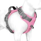 PHOEPET No Pull Dog Harness, Unique Colors Reflective Adjustable Dog Vest, with Soft Training Handle Metal Clips for Small Medium Large Dogs (Baby Pink Base & Grey Straps,M)