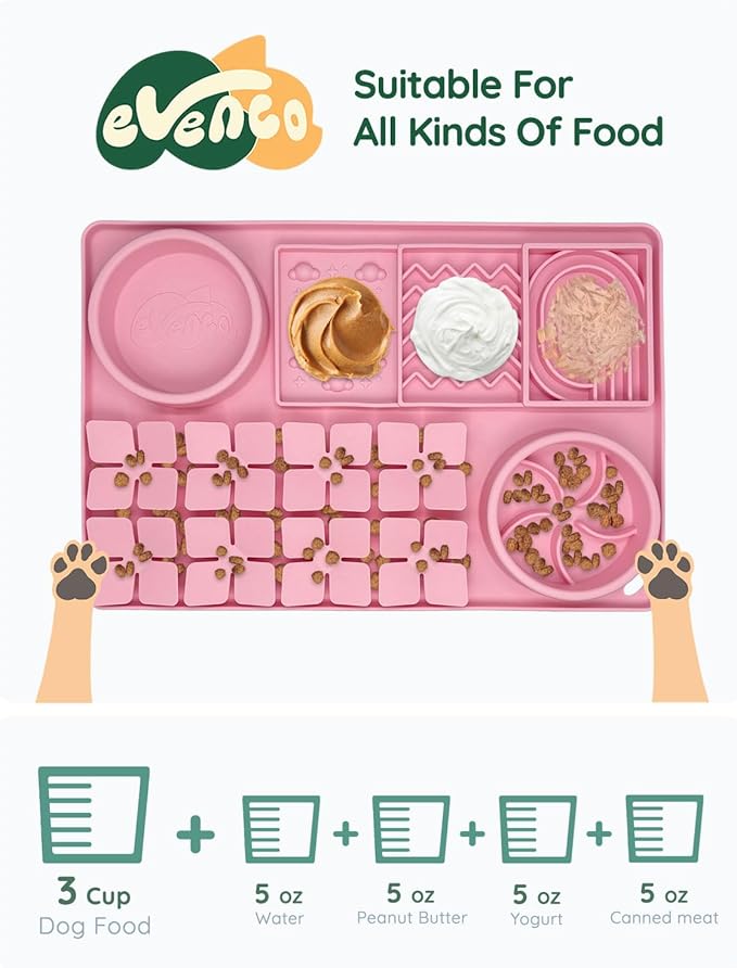 Slow Feeder Bowl for Dogs and Cats, Silicone Lick Mat & Snuffle Mat with Suction Cups - Interactive Puzzle Feeder, Slow Eating, Keep Busy and Reduce Vomiting (15.75" x 10.5" Pink)