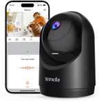 Tenda 2K Indoor Security Camera, WiFi6 Pet Camera for Home Security, 360°, 2-Way Audio, Motion Detection for Baby and Pet Monitor, Night Vision, Cloud & SD Card Storage, One-Touch Call (CP3 Black)