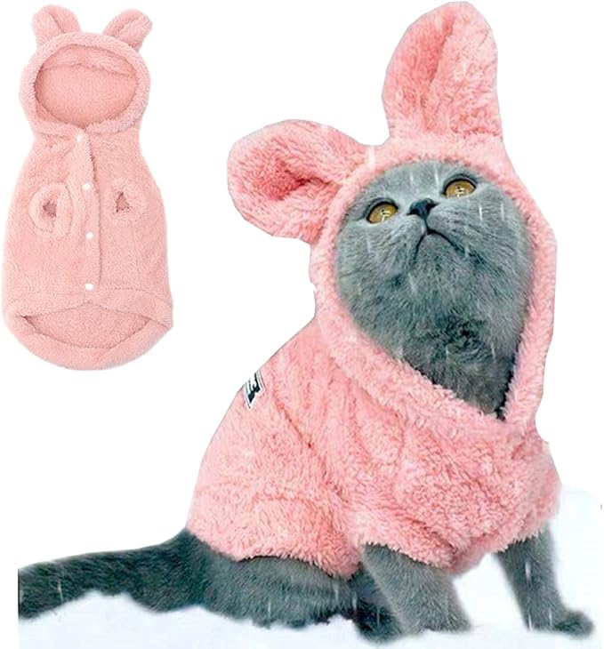 Easter Dog & Cat Outfit - Bunny Ears Hoodies, Fleece Puppy Sweatshirt, Warm Dog & Cat Costume (Small, Pink)