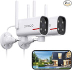 DEKCO 2 Pack Outdoor Security Camera with 2K Color Night Vision, Pan Rotating 180° Wired WiFi Camera Support 24/7 Recording, 2.4GHz WiFi, AI Human Auto Tracking, Work with Alexa/Google Assistant