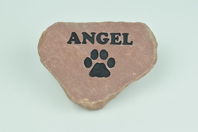 Personalized Red Pet Memorial Stone Headstone Grave Marker Dog or Cat with Paw Print and Engraved with Name of Your Pet