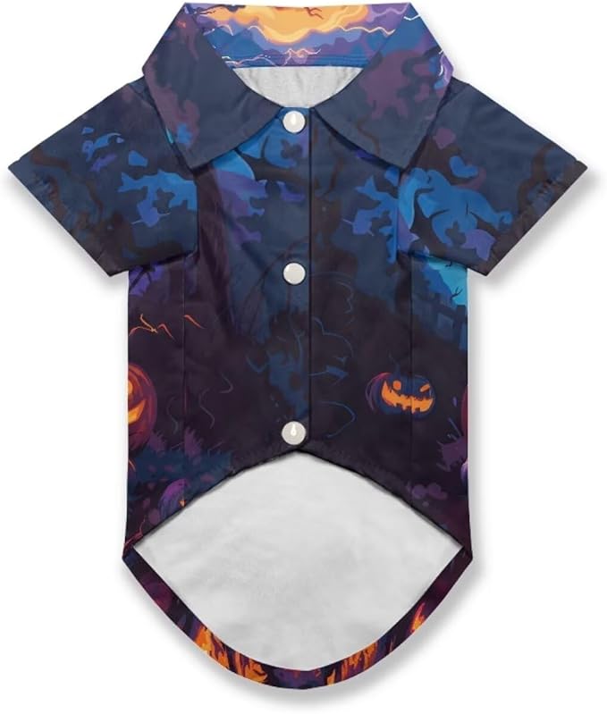 Dog Halloween Shirts for Large Dog Girls Boys Puppy Ghost Shirt Spring Summer Button Up Pet Outfit Fashion Cat Clothes Lightweight Puppy Holiday Apparel for Yorkie Poodle Shih Tzu Dachshund