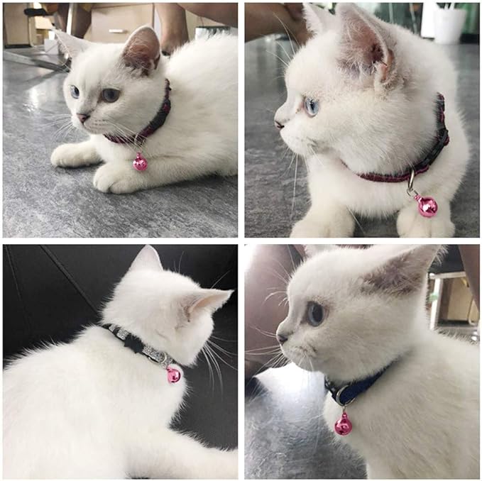 4 Sets Cat Bell for Dog Collar Charm Training Pet Pendant Accessories with 2 Pack Stainless Steel Dog Tag Clips(2 X-Small Pink)
