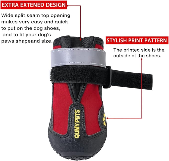QUMY Dog Shoes for Large Dogs, Medium Dog Boots & Paw Protectors for Winter Snowy Day, Summer Hot Pavement, Waterproof in Rainy Weather, Outdoor Walking, Indoor Hardfloors Anti Slip Sole Red Size 2