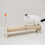 PETKARAY Horizontal Scratching Post, 30" Sisal Cat Scratch Pad, Large Floor Mounted Cat Scratcher with Spring Toy, Protect Furniture for Indoor Kitten