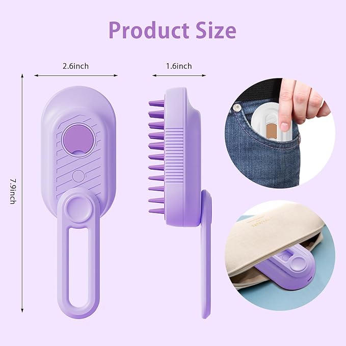 ZTJ Steam Brush for Dogs and Cats – 3-in-1 Pet Grooming Tool for Cleaning, Detangling, Massaging – Nano Steam, Hair Catcher, 360° Handle (White)