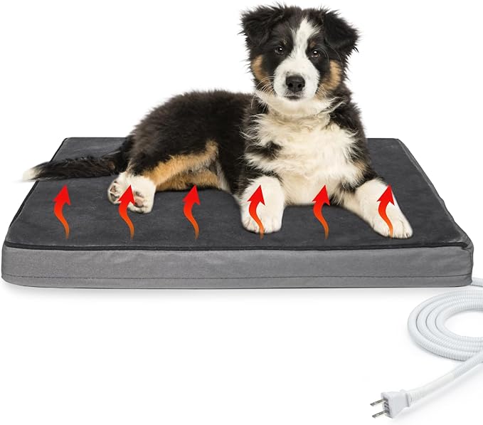 Orthopedic Foam Heated Pet Bed, Auto Temperature Control, Waterproof, Chew Resistant Cord, for Dogs/Cats (Medium, Black)