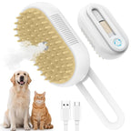 4 in 1 Pet Steam Brush for Shedding,Rechargeable cat brushes for indoor cats,Quiet Detangling Brush for Long Haired Cats and Dogs(White)