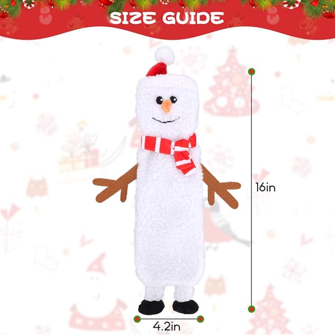 SCENEREAL Stuffless Christmas Squeaky Dog Toys for Small Medium Large Dogs, Plush Tough Pet Chew Toy, Durable No Stuffed Puppy Teething Toys for Boredom and Stimulating (Elk & Hedgehog & Snowman)