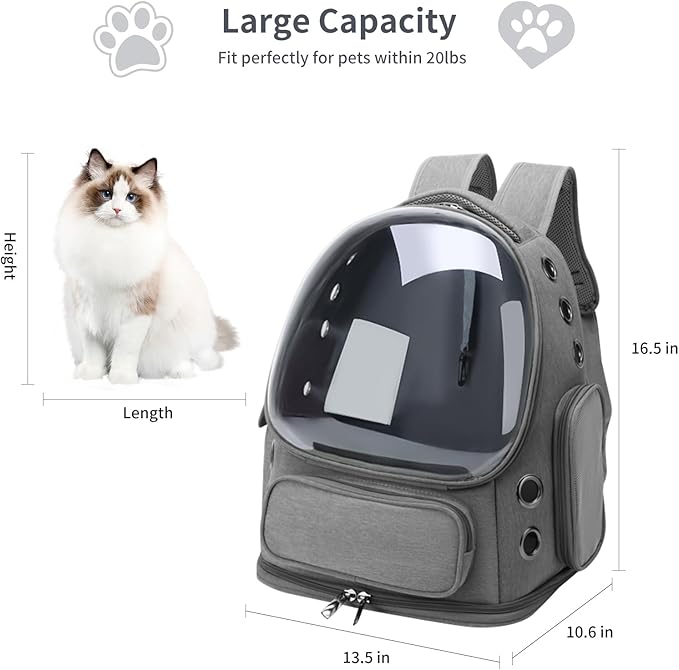 Cat Backpack Carrier for Cats and Small Dogs, Breathable Cat Bubble Backpack, Airline Approved Pet Travel Carrier for Hiking Camping Outdoor(Grey)