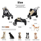 One-Click Folding Dog Stroller for 2 Dogs - 4 Wheel Jogger with Storage Pocket - Suitable for Pets Up to 110LBS (Beige & Grey)