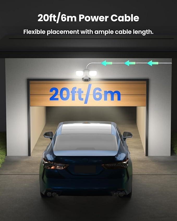 REOLINK Elite Floodlight WiFi with Plug-in Power Cable, 4K 8MP 180° Panoramic Floodlight Camera, Adjustable 3000 Lumens Spotlights, AI Video Search, Dual-Band Wi-Fi 6, 24/7 Recording, No Monthly Fees