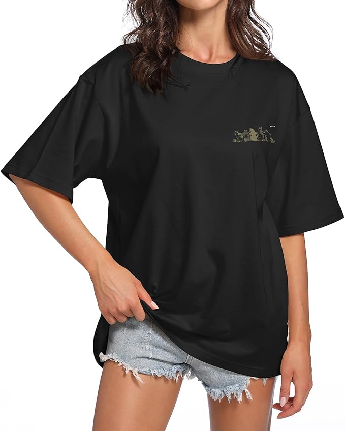 Cute Cat Graphic Tees for Women Harajuku Shirt Letter Printed Oversized T Shirts Aesthetic Casual Baggy Tshirts…