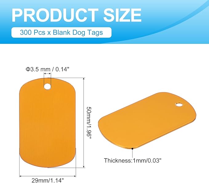 MECCANIXITY Blank Dog Tags Rectangle Blank Aluminum Blank Keychains Laser Engraving Blanks ID Name Tag Metal Personalized Pet Tags for DIY Crafts Gold, 300 Pack