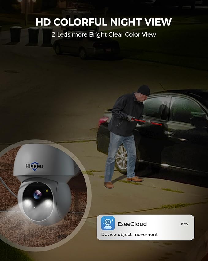 Hiseeu Solar Camera Wireless Outdoor, Home Security Camera System, 2.4G & 5G WiFi, Solar-Powered 4MP 6 Cam-Kit, Color Night Vision, 360° View, Pan & Tilt, 1TB HDD, No Subscription