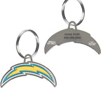 NFL Los Angeles Chargers Engraving Pet ID Tag in 32 Team Logo Shapes - Personalized Dog and Cat Tag With 3 Lines of Customizable Text for Tracking & Safety - Stainless Steel