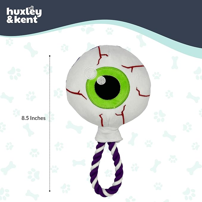 Huxley & Kent Halloween Funny Dog Toy w/Squeaker – Power Plush Squeaky Dog Toys for Small, Medium & Large Dogs – Soft Stuffed Animal for Indoor Play & Fetch - Eyeball Safety Pop, One Size