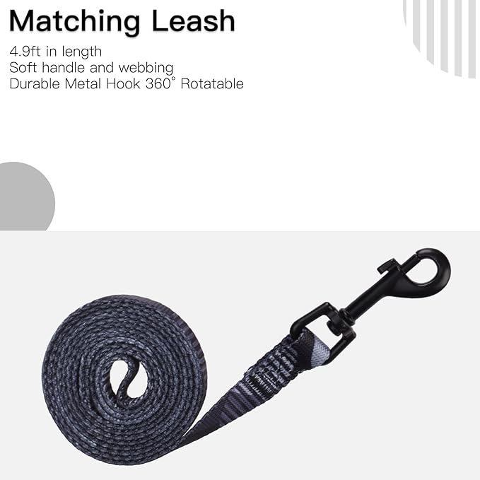 PUPTECK Adjustable Cat Harness and Leash Set Escape Proof Kitten Strap Collar for Walking Travel, Printed Dark Grey