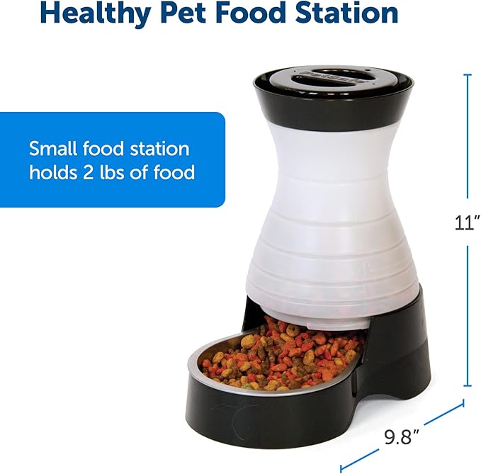 PetSafe Healthy Pet Food Station - Automatic Indoor Gravity Cat & Dog Feeder - Space-Saving Self Feeder - Easy to Clean - Small - Up to 2 lb Kibble Capacity