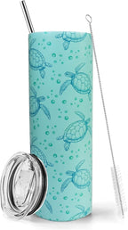 Sea Turtle Tumbler With Lid and Straw Sea Turtle Stuff Gifts for Women 20 oz Insulated Stainless Steel Skinny Tumbler Water Bottle Travel Mug Wine Cups