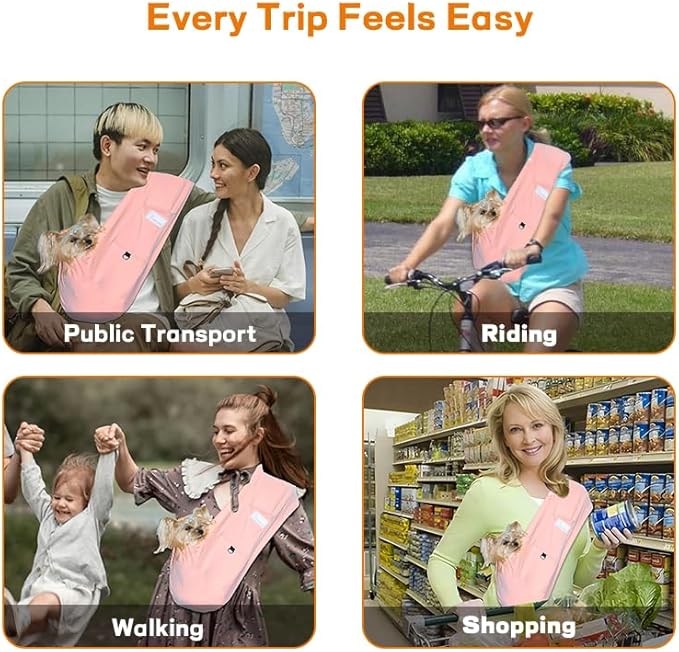 Dog Sling Carrier – Ice Silk Dog Slings for Small Dogs up to 10 lbs, Breathable Dog Carrier Sling with Adjustable Safety Strap & Buckle, Portable Cat Sling Carrier (Pink)