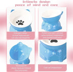 Ceramic Raised Cat Bowl 5 Inch - Tilted Anti-Vomiting & Whisker Fatigue Relief for Indoor Cats, Elevated Food Bowl for Small Dogs & Kittens, Blue