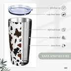 Cow Print Tumbler with Lid and Straw, 20 Oz Cup Stainless Steel Insulated Water Bottle Coffee Mug