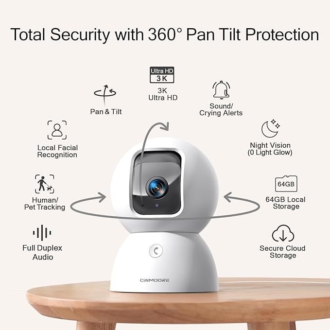 5G Security Camera Indoor, 3K Pet/Dog Camera with Speaker/Phone App, PTZ WiFi Baby Monitor Cameras for Home Security, 0-Glow Night Vision 2-Way Talk, AI Tracking Facial Recognition Time Lapse