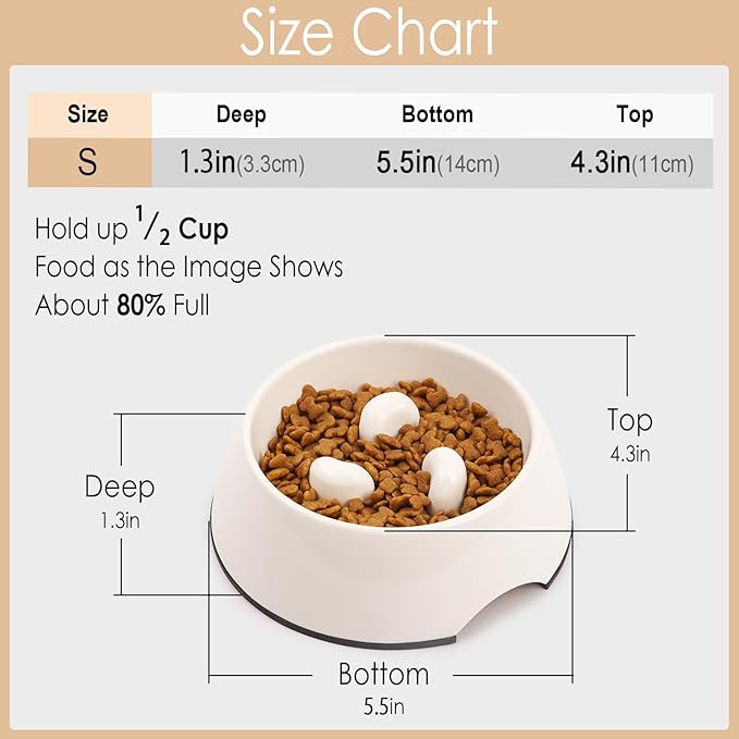 SUPERDESIGN Slow Feeder Dog Bowl Cat Bowl 1/2 Cup Slow Feeding Dog Bowl for Small Medium Breed Anti Gulping Healthy Eating Interactive Bloat Stop Fun Alternative Non Slip Puzzle Dog Food Bowl, White