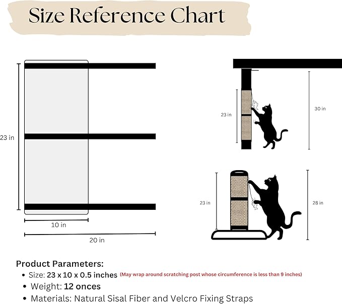 Boho Sisal Cat Scratcher Mat with Hook and Loop Strips (Scratch Protector for Carpet, Sofa, Wall and Furniture), Durable and Shedding-Resistant Surface (Table Leg Protector, Fishbone)