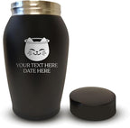 Personalized Custom Small Keepsake Urn Engraved with Pet Name, Date and Cat Design - 5.2" Black Powder Coated Steel Cremation Urn for Cat Ashes - Airtight Closure | 12-16 lb Capacity, Cat with Halo
