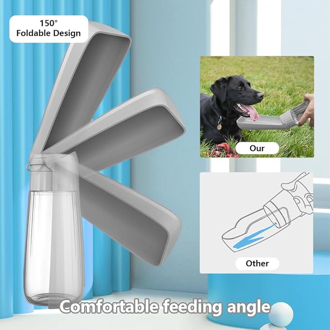 Dog Water Bottle Portable for Walking Pet Travel 19 OZ Leak proof Water Bottle Bowl with Drinking Feeder Cat Puppy Water Dispenser for Hiking Camping Grey