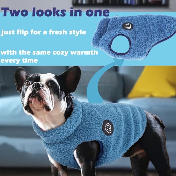 Dog Coat Reversible Winter Jacket for Small Dog Puppy Cozy Fleece Lining Size L