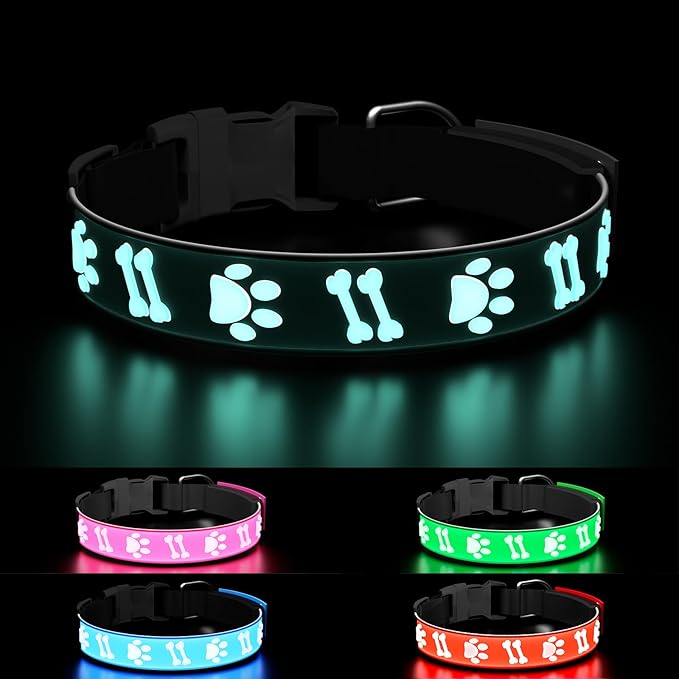 Dog Collar Light, 3D Design Light Up Dog Collars, Adjustable Glow in The Dark Dog Collar Rechargeable Night Walk Safety Collar for Small Dogs, Black