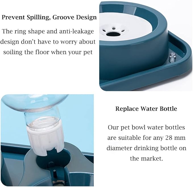Double Dog Cat Bowls, Pet Water and Food Bowl Set with Automatic Water Dispenser Bottle Detachable Stainless Steel Bowl, Gravity Water Feeder Bowl No-Spill for Cats and Dogs Puppy Kitten Rabbit