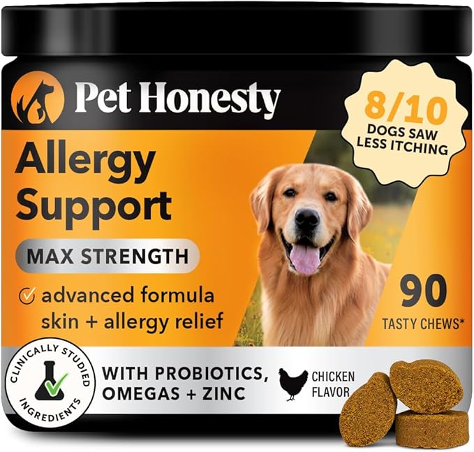 Dog Allergy Itch Relief - Maximum Strength Itch Supplement with Probiotics for Dogs - Immune Support & Skin Relief for Seasonal Allergies - Natural Itchy Skin Paw Relief - (Chicken, 90 Ct)